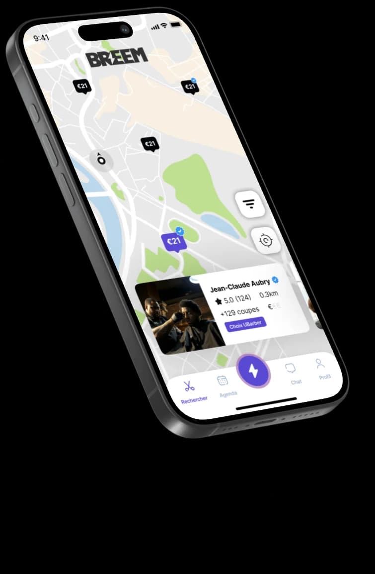 L’application BREEM affichant la carte des professionnels autour de soi